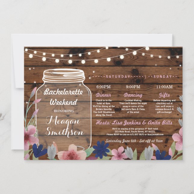 Invitación Bachelorette Bridal Shower Itinerary Jar Wood (Anverso)