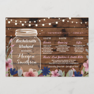 Invitación Bachelorette Bridal Shower Itinerary Jar Wood