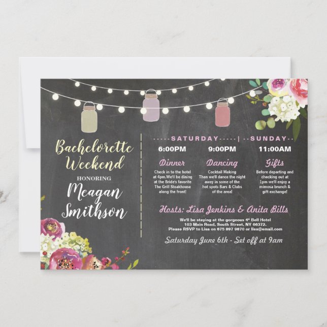 Invitación Bachelorette Bridal Shower Itinerary Jars Chalk (Anverso)
