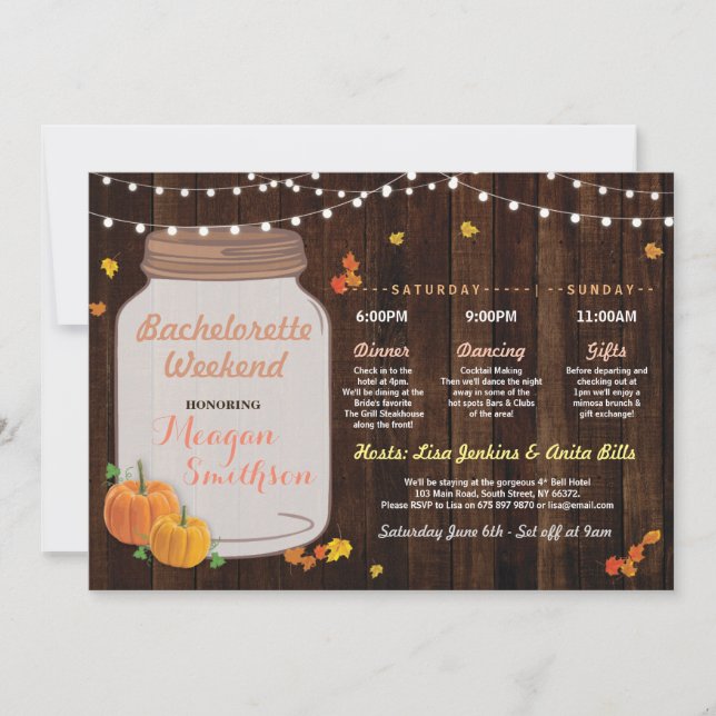 Invitación Bachelorette Bridal Shower Itinerary Pumpkin Jar (Anverso)
