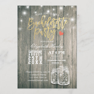 Invitación Bachelorette Bridal Shower Rustic Wood Mason Jars