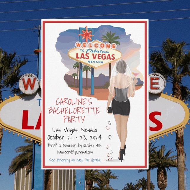 Invitación Bachelorette Brown Hair Bride Las Vegas Cosmo (Subido por el creador)