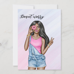 Invitación Bachelorette, Chica de Donut Azul y Rosa Retro