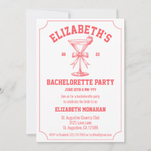 Invitación Bachelorette Club Campestre Red Coquette Retro 80