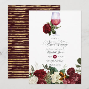 Invitación Bachelorette con temática de vino floral de borgoñ