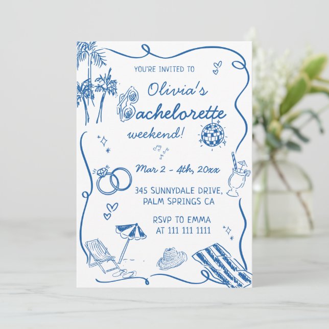 Invitación Bachelorette Costera Hand Drawn Beach (Anverso de pie)