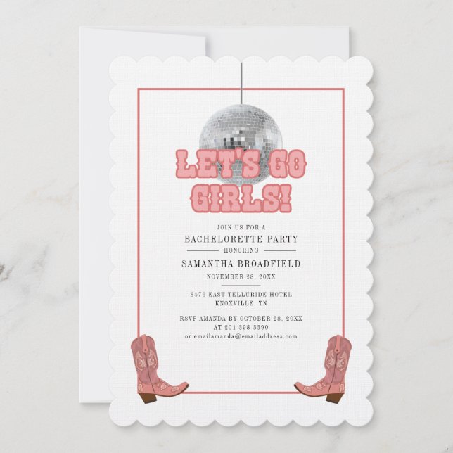 Invitación Bachelorette Cowgirl Bachelorette Lets Go Chicas (Anverso)