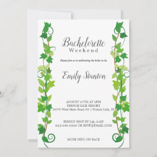 Invitación Bachelorette Crisp White & Green Ivy Weekend