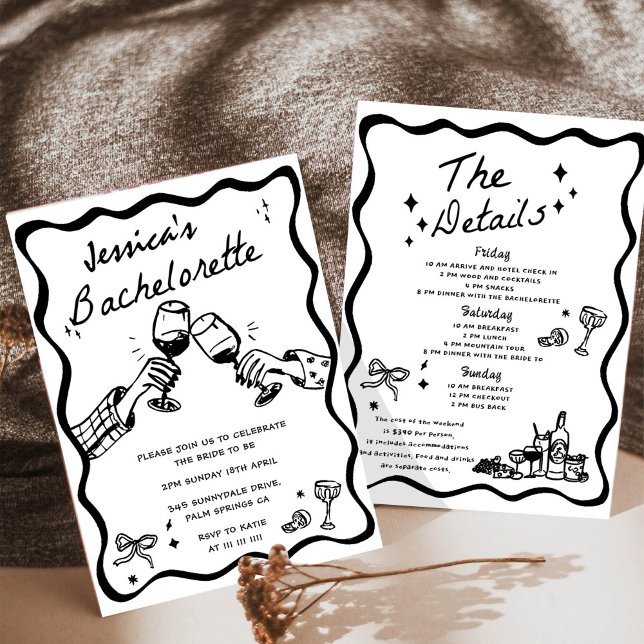 Invitación Bachelorette de cóctel negro dibujada a mano capri (Subido por el creador)