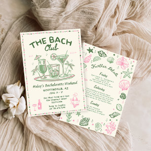 Invitación Bachelorette de cóctel verde dibujada a mano capri