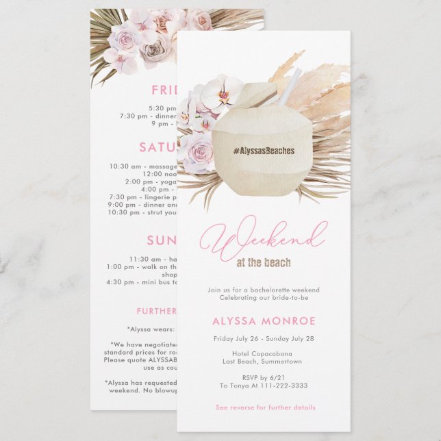 Invitación Bachelorette de fin de semana de la playa Neutral  (Anverso / Reverso)