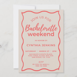 Invitación Bachelorette de fin de semana de onda rosa y roja