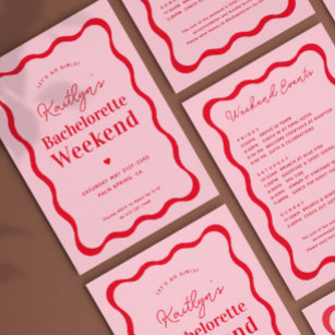 Invitación Bachelorette de fin de semana de onda rosa y roja