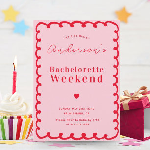 Invitación Bachelorette de fin de semana de onda rosa y roja
