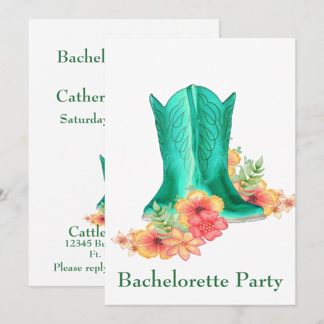 Invitación Bachelorette de Flores de Boda occidental bots de  (Anverso / Reverso)