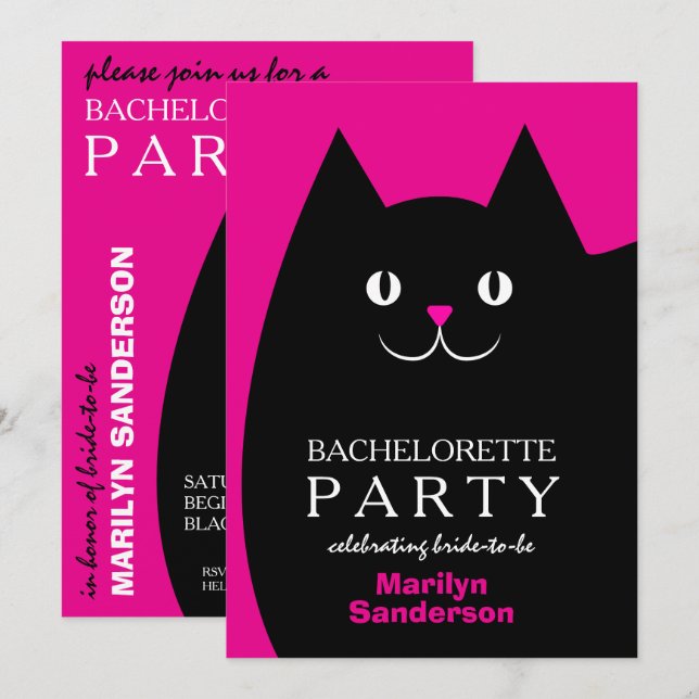 Invitación Bachelorette de gato negro (Anverso / Reverso)