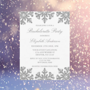 Invitación Bachelorette de Invierno Silver Snowflake