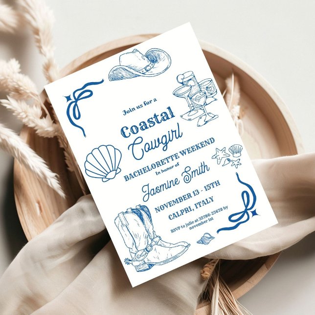 Invitación Bachelorette de la Mano Azul Costera Escrita (Subido por el creador)