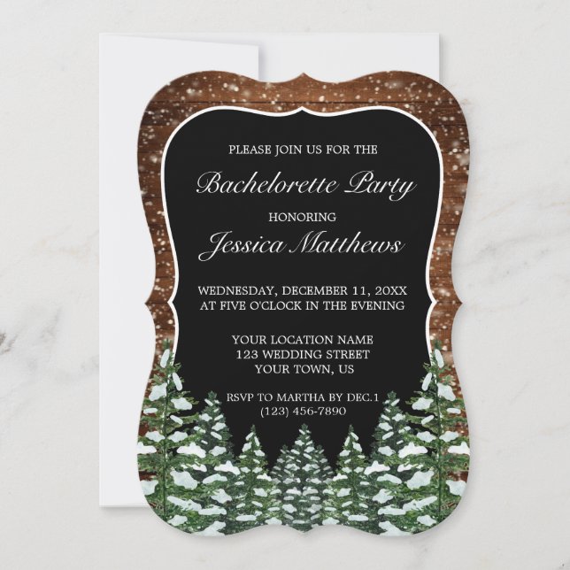 Invitación Bachelorette de la Selva Negra de Madera Nevada (Anverso)