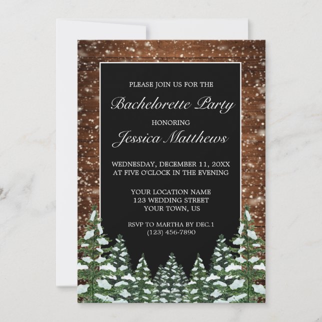 Invitación Bachelorette de la Selva Negra de Madera Nevada (Anverso)