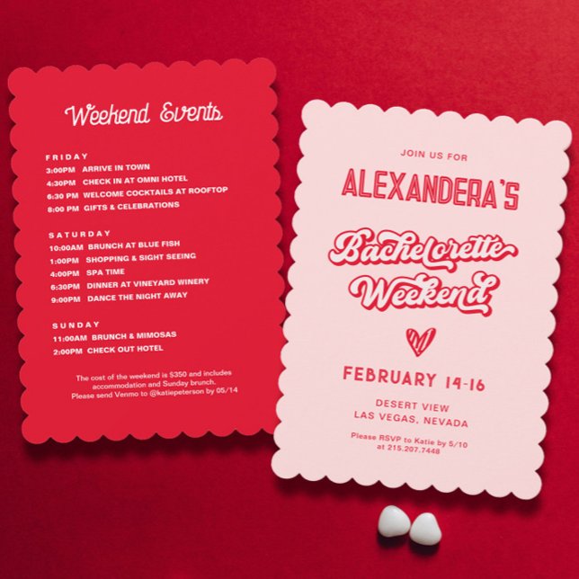 Invitación Bachelorette de Las Vegas Rojo y Rosa (Subido por el creador)
