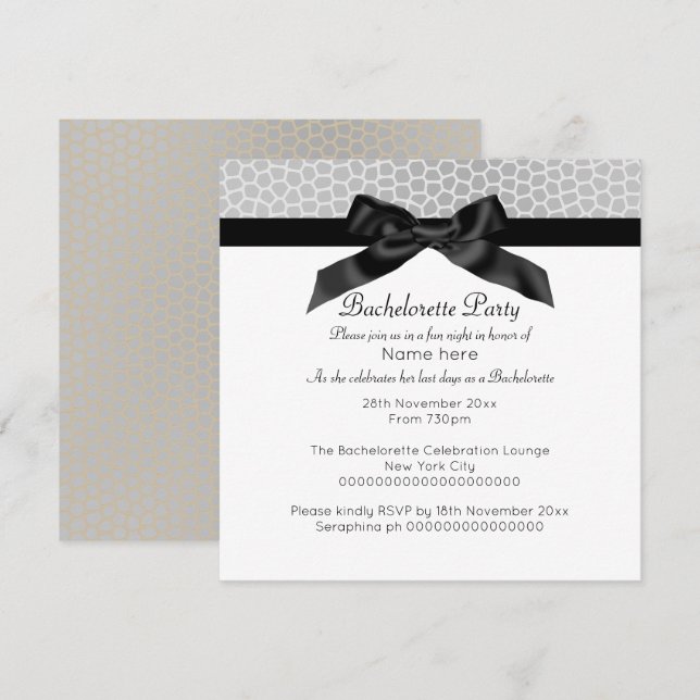 INVITACIÓN BACHELORETTE DE LEOPARDO NEGRO MODERNO DE PLATA (Anverso / Reverso)