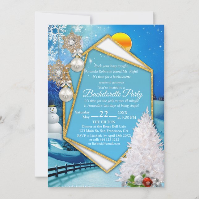 Invitación Bachelorette de marco geométrico de oro (Anverso)