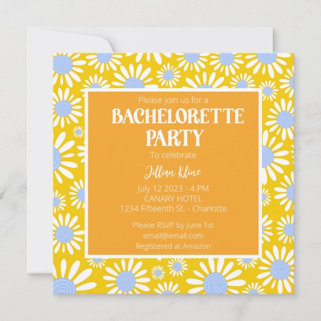 Invitación Bachelorette de margarita amarilla moderna (Anverso)