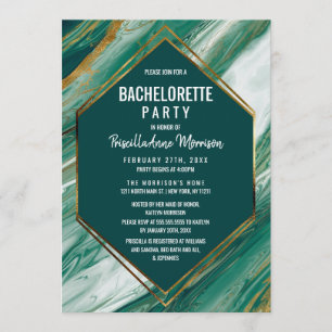Invitación Bachelorette de mármol de oro abstracto de esmeral