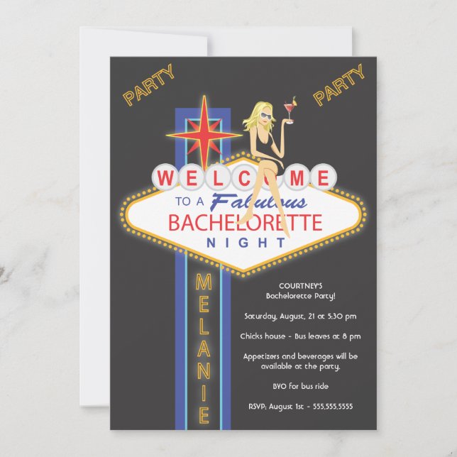 Invitación Bachelorette de Noche para Chicas Kacey (Anverso)