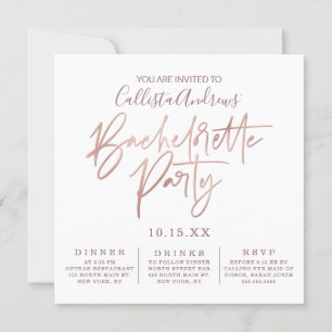 Invitación Bachelorette de Oro de Rosa Blanca minimalista