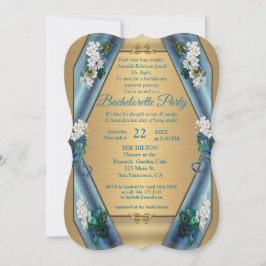 Invitación Bachelorette de oro y seda metálica verde esmerald