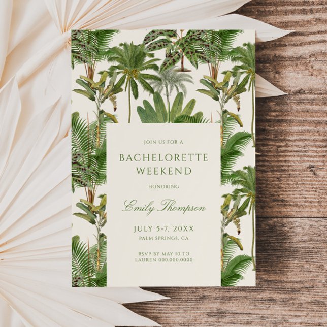 Invitación Bachelorette de patrón de árbol de palma tropical  (Subido por el creador)
