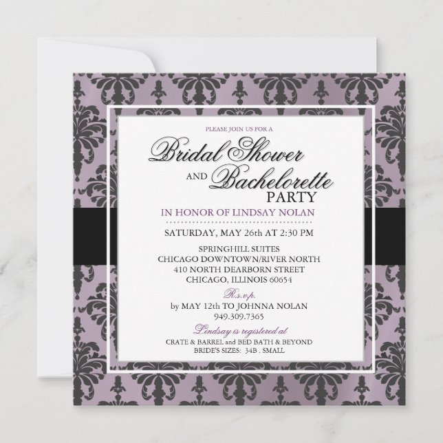 Invitación Bachelorette de PERSONALIZADO negro/Ducha nupcial  (Anverso)
