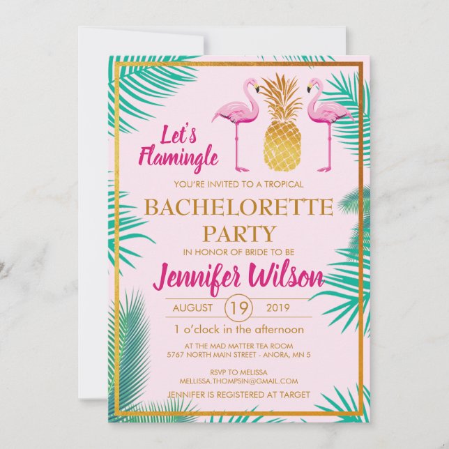 Invitación Bachelorette de piña rosada Personalizado (Anverso)