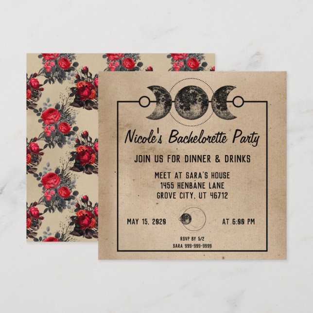 Invitación Bachelorette de Roses Roses, Boda gótico, invita (Anverso / Reverso)