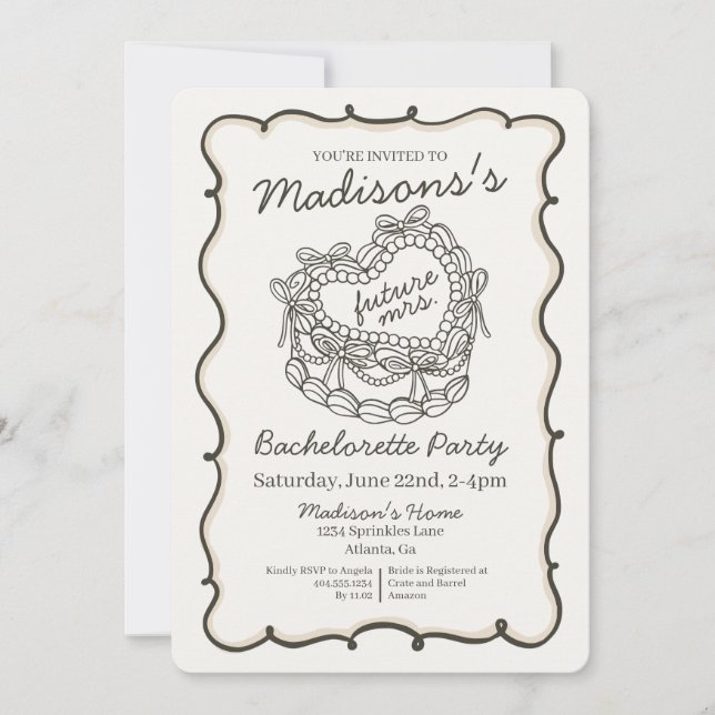 Invitación Bachelorette de tarta de coqueta de coco retro de  (Anverso)