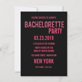 Invitación Bachelorette de Tipografía Glitz Purpurina Rosa Ne