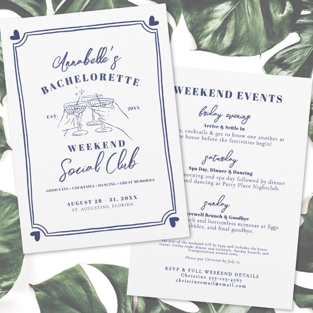 Invitación Bachelorette del club social Hand Drawn (Hand Drawn Social Club Bachelorette Invitation )