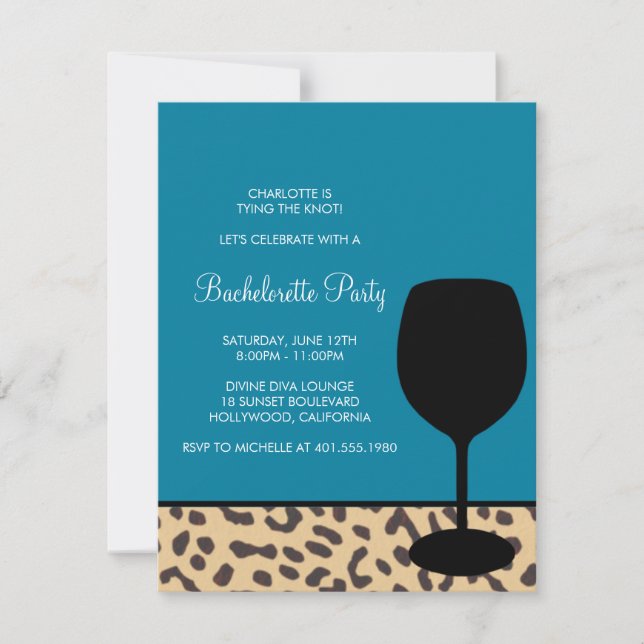 Invitación bachelorette del vino del estampado leopardo (Anverso)