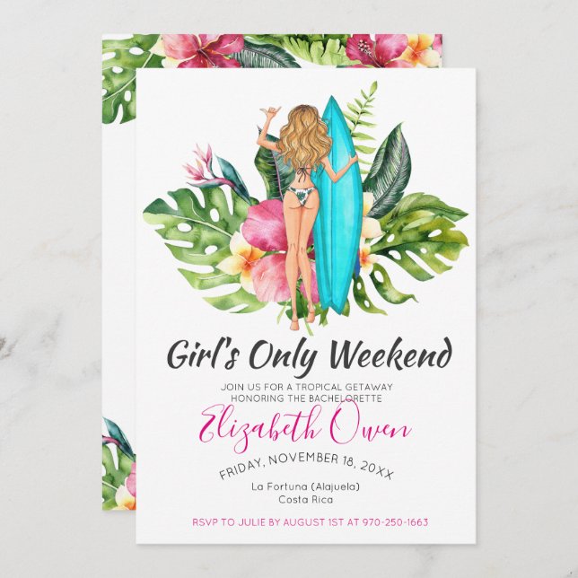 Invitación Bachelorette Destino Bikini Beach Bridal Bash (Anverso / Reverso)