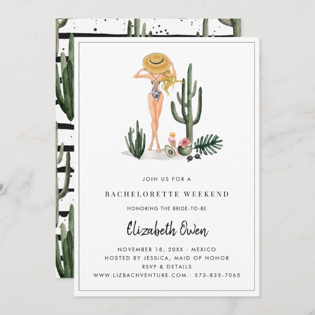 Invitación Bachelorette Destino Bikini Bridal Bash (Anverso / Reverso)
