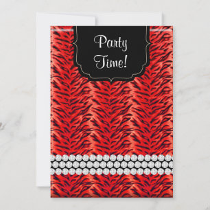 Invitación Bachelorette Fiesta de bolso cebra invita a rojo