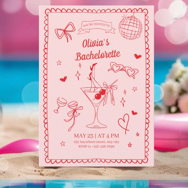 Invitación Bachelorette Fiesta de Cocktail Rosa (Subido por el creador)