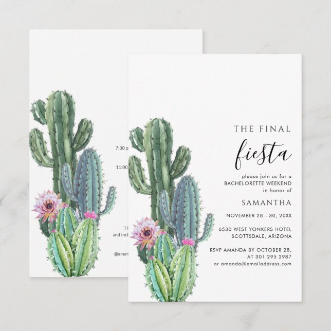 Invitación Bachelorette Fiesta De Fin De Semana Con Cacti Iti (Anverso / Reverso)