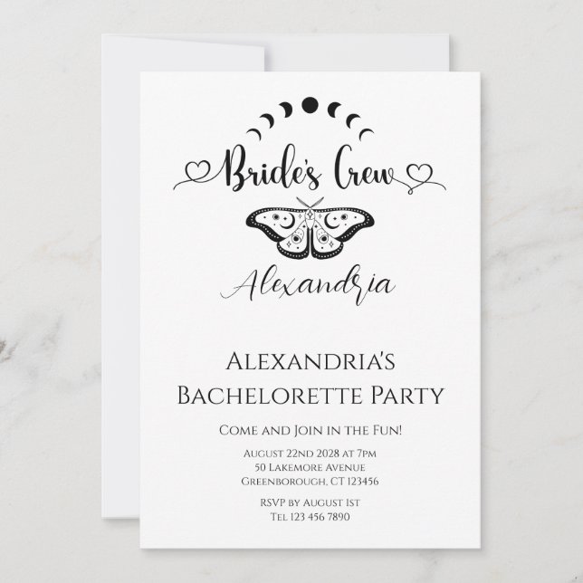 Invitación Bachelorette fiesta de la polilla celeste (Anverso)