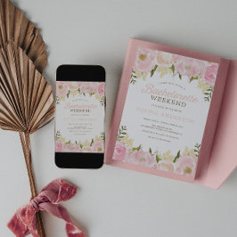 Invitación Bachelorette Floral Rosa Itinerario Fin de Semana