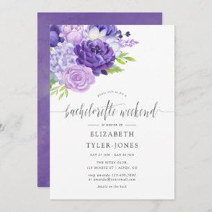 Invitación Bachelorette Floral Ultra Violeta Itinerario Fin d