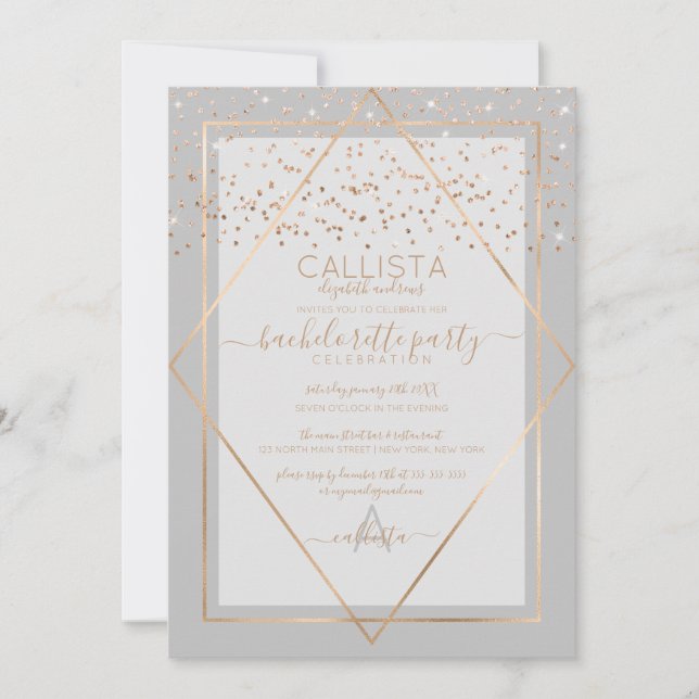 Invitación Bachelorette fronteriza de oro gris de moda (Anverso)