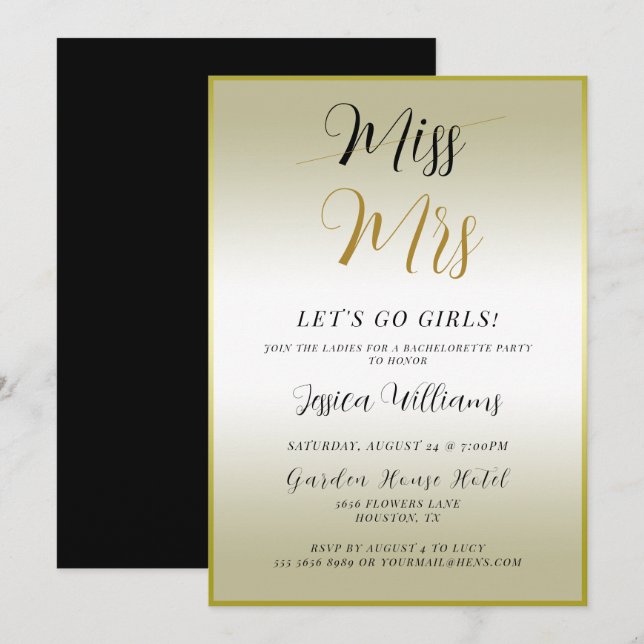 Invitación Bachelorette Gold (Anverso / Reverso)